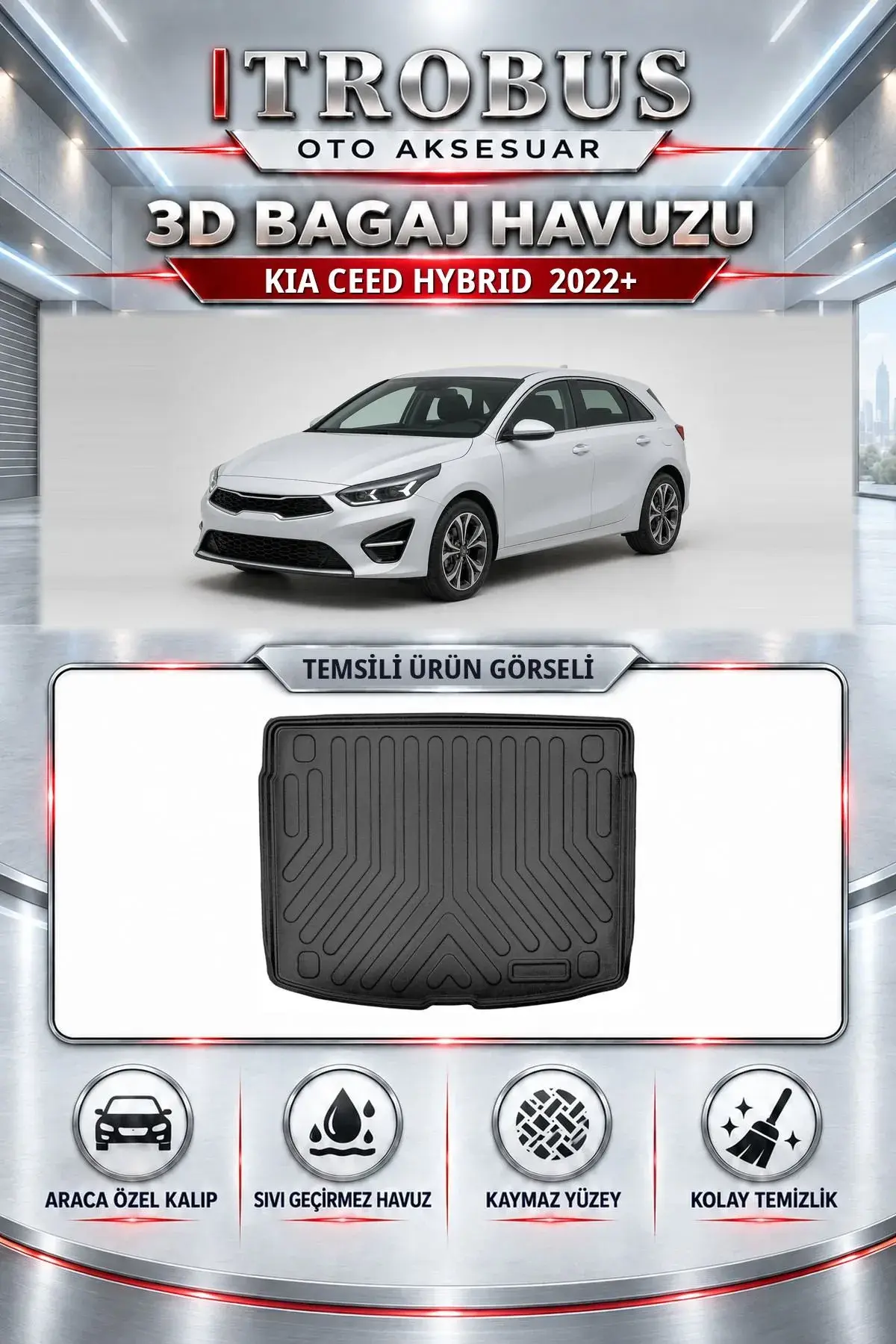 Kia Ceed 2022 Sonrası Hatchback Hybrid Araca Özel 3D Bagaj Havuzu (1)