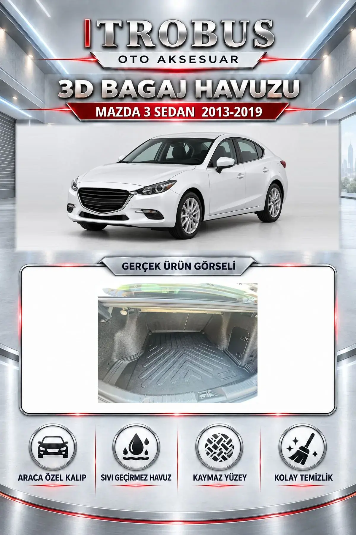 Mazda 3 2013-2019 Sedan Araca Özel 3D Bagaj Havuzu (1)