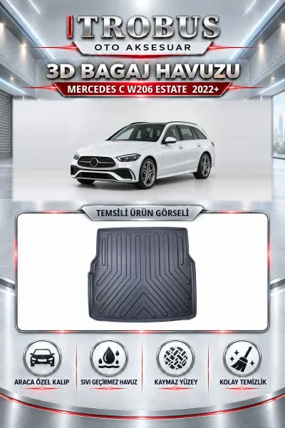 Mercedes-Benz C Serisi 2022 Sonrası W206 Station Wagon Araca Özel 3D Bagaj Havuzu