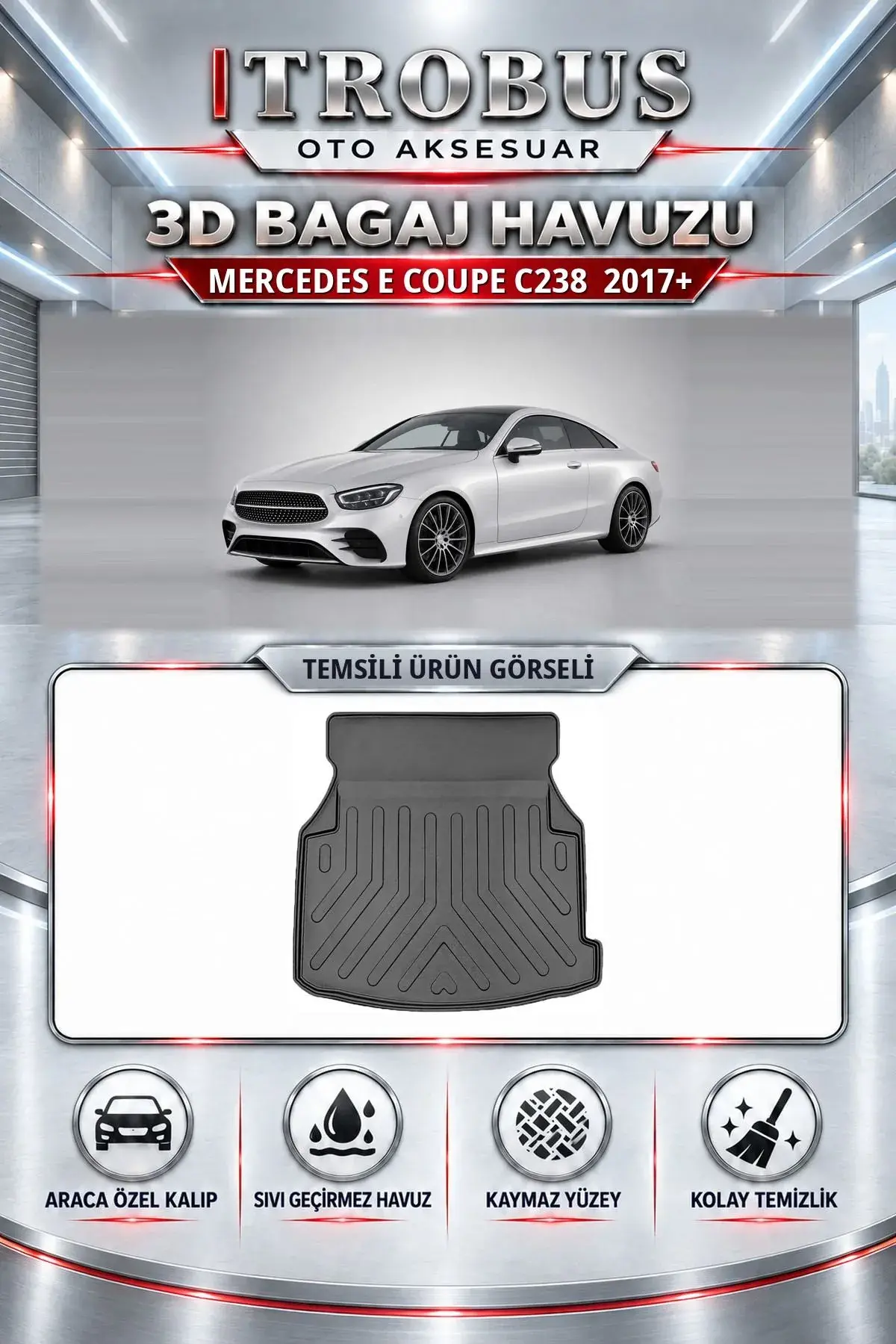 Mercedes-Benz E Serisi Coupe 2017 Sonrası C238 Araca Özel 3D Bagaj Havuzu (1)