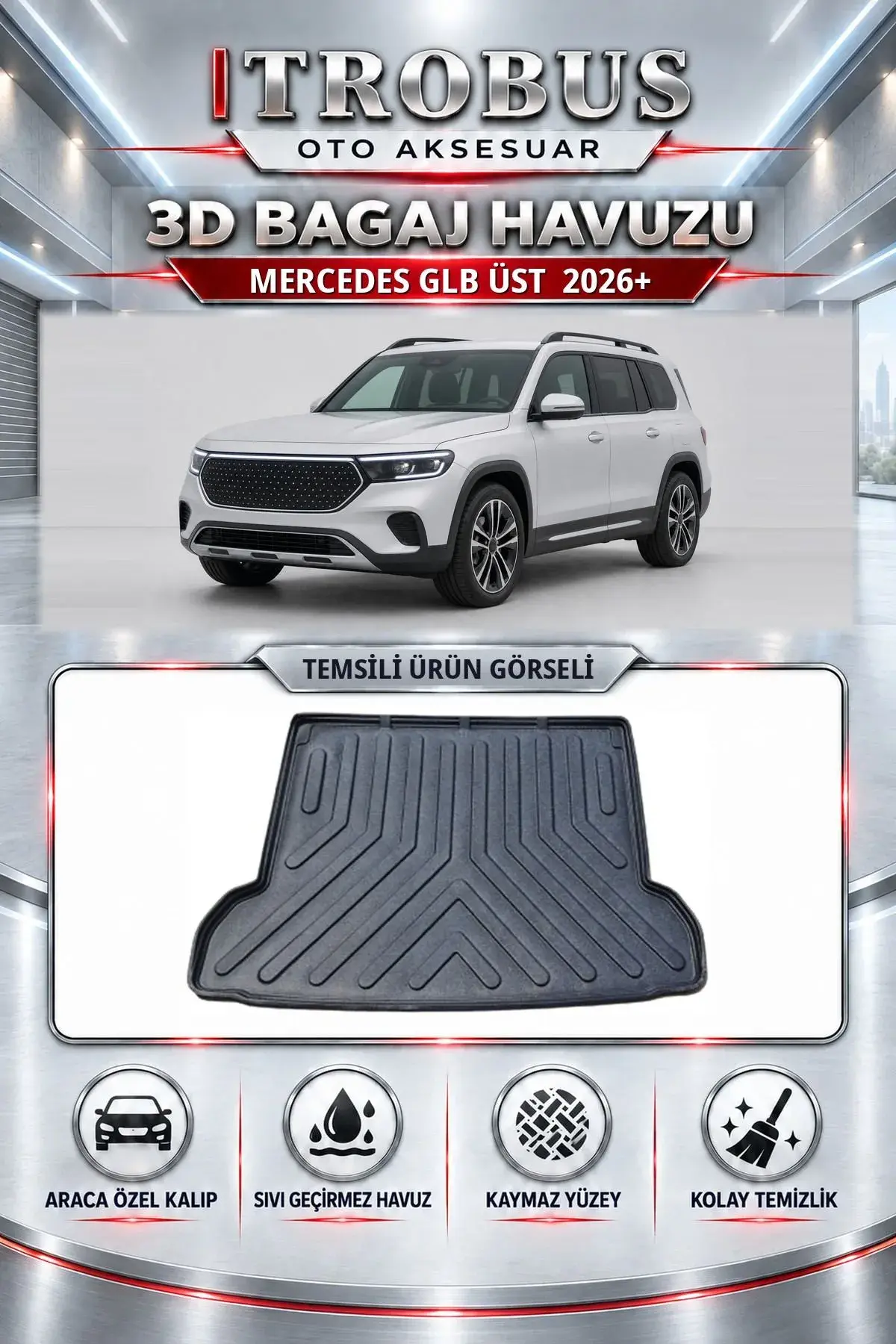 Mercedes-Benz GLB 2026 Sonrası Üst Bagaj Araca Özel 3D Bagaj Havuzu (1)