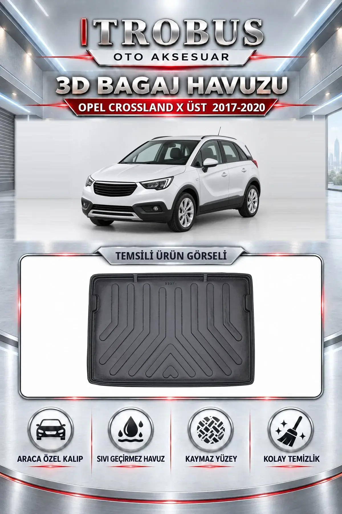 Opel Crossland X 2017-2020 Üst Bagaj Araca Özel 3D Bagaj Havuzu (1)