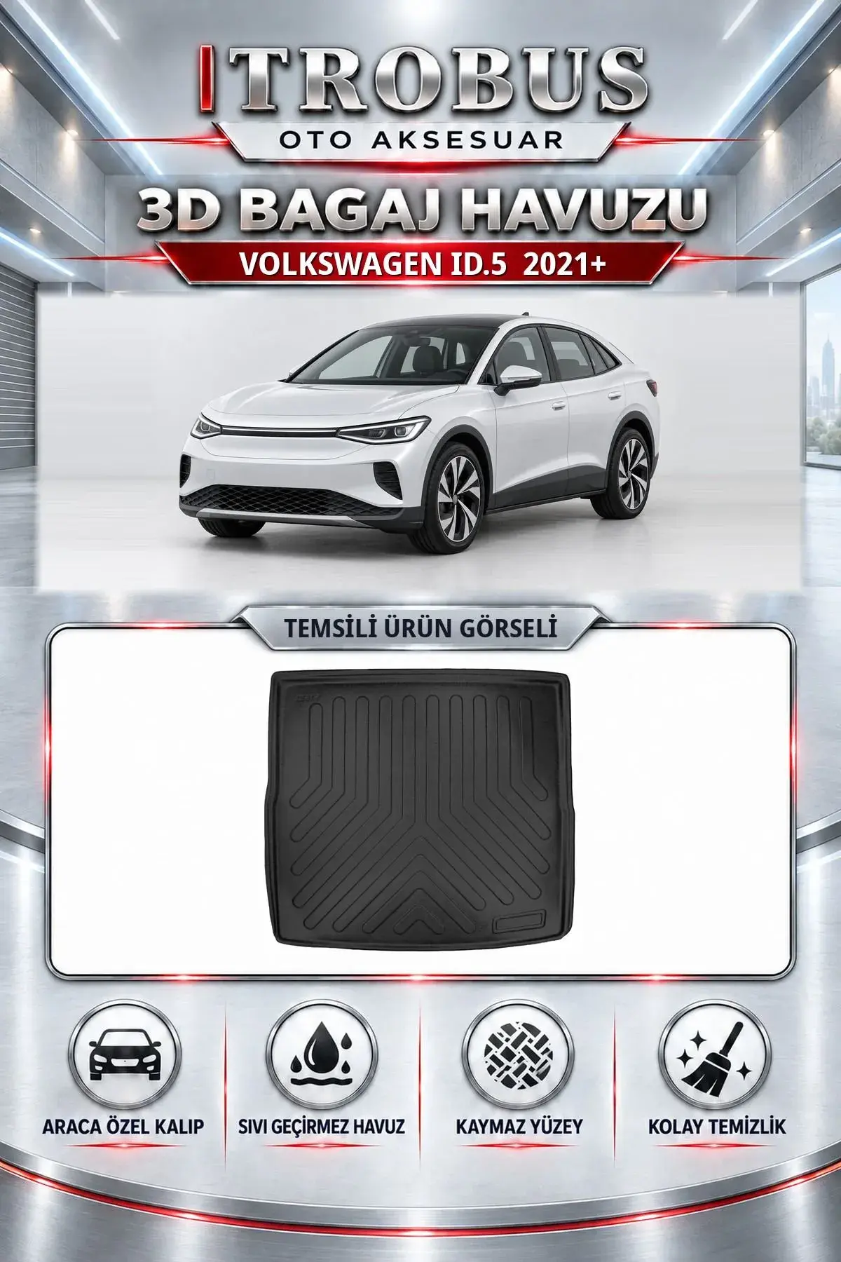 Volkswagen ID.5 Elektrikli 2021 Sonrası Araca Özel 3D Bagaj Havuzu (1)