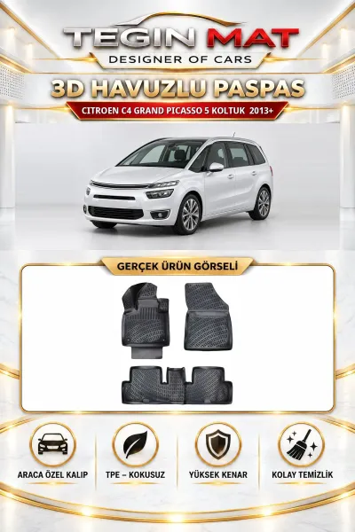 Citroen C4 Grand Picasso 2013 Sonrası 5 Koltuklu Araca Özel 3D Havuzlu Paspas Siyah