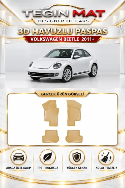Volkswagen New Beetle 2011 Sonrası Araca Özel 3D Havuzlu Paspas Bej