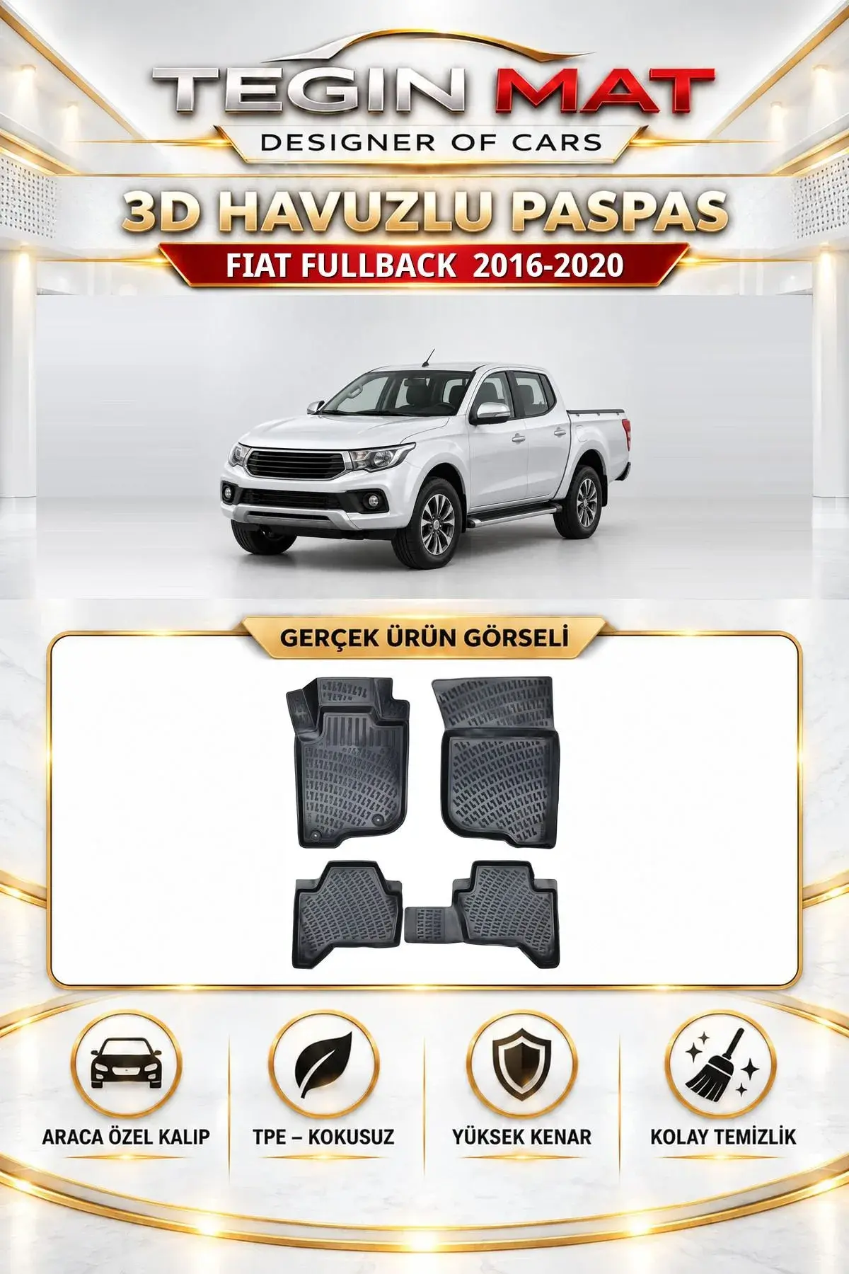 Fiat Fullback 2016-2020 Araca Özel 3D Havuzlu Paspas Siyah (1)