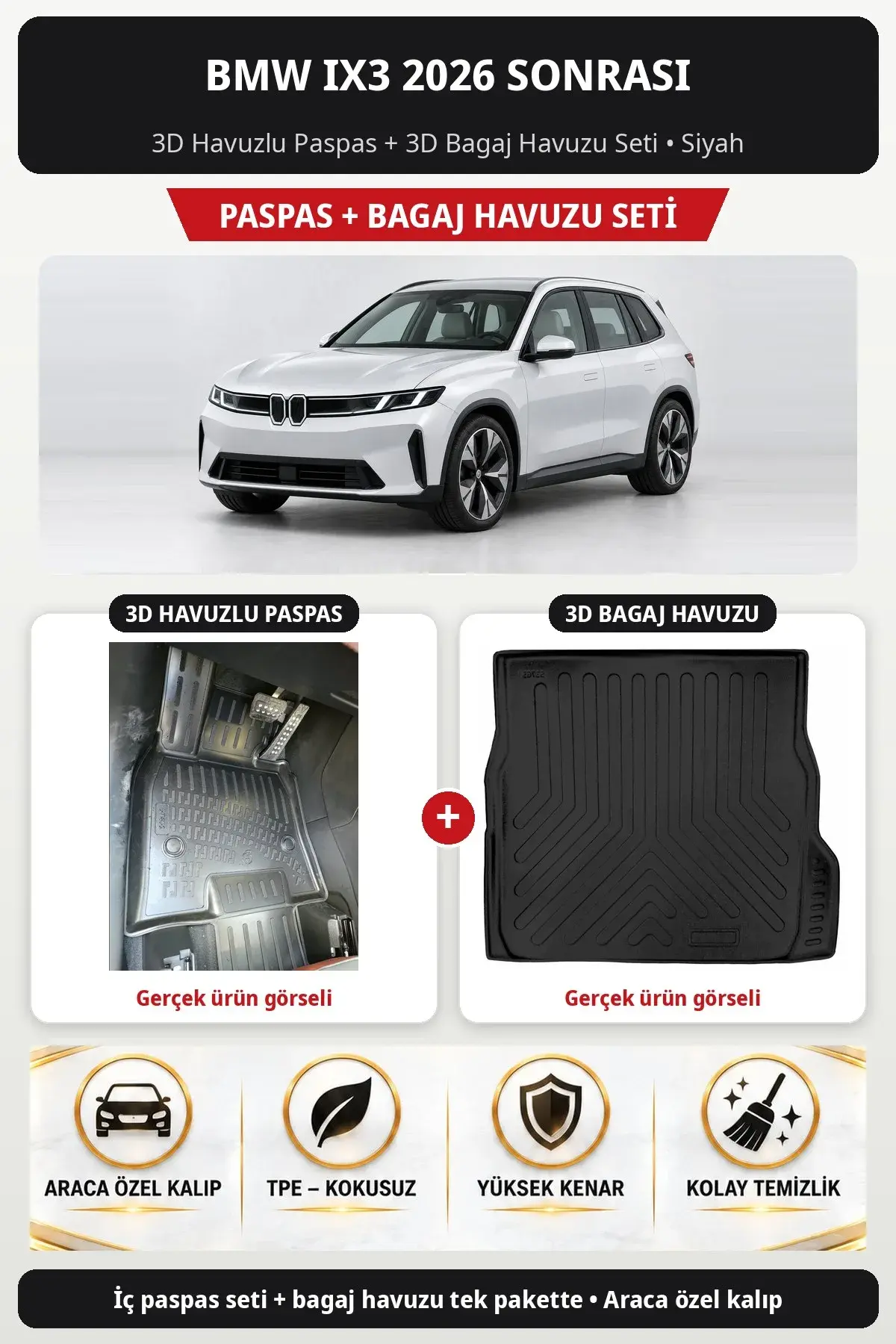 BMW iX3 2026 Sonrası 3D Havuzlu Paspas + 3D Bagaj Havuzu Seti Siyah (1)