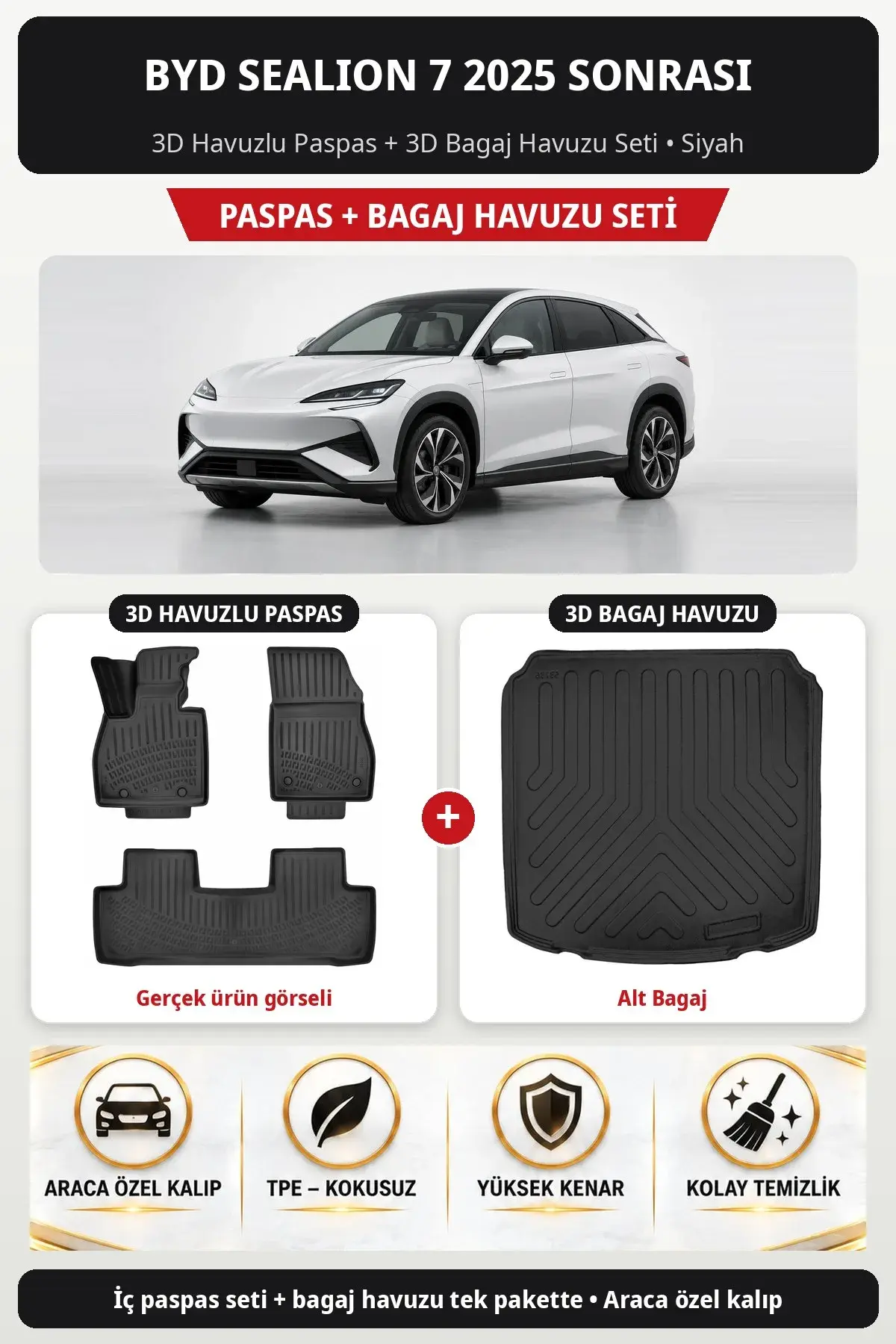 BYD Sealion 7 2025 Sonrası 3D Havuzlu Paspas + 3D Bagaj Havuzu Seti (Alt Bagaj) Siyah (1)