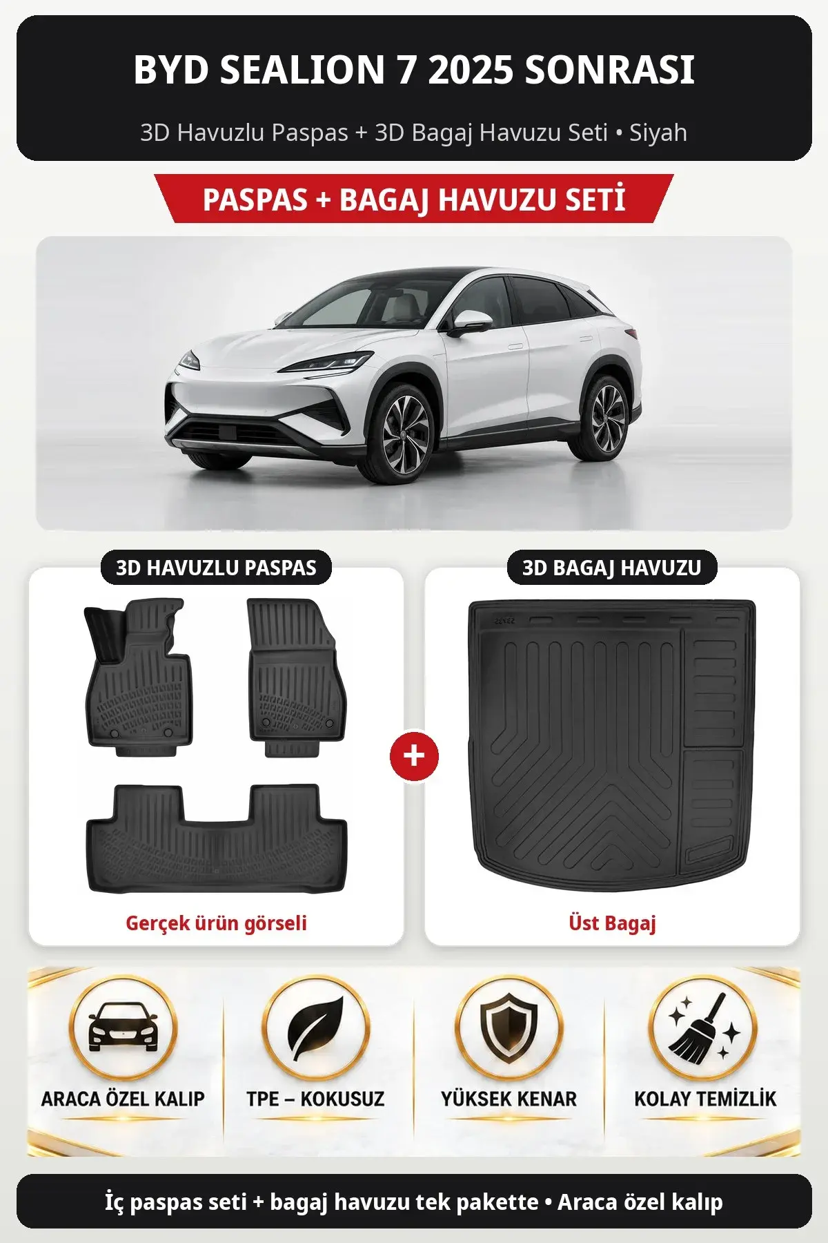 BYD Sealion 7 2025 Sonrası 3D Havuzlu Paspas + 3D Bagaj Havuzu Seti (Üst Bagaj) Siyah (1)
