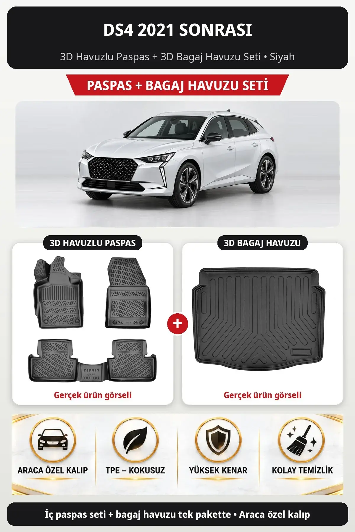 Ds4 2021 Sonrası 3D Havuzlu Paspas + 3D Bagaj Havuzu Seti Siyah (1)
