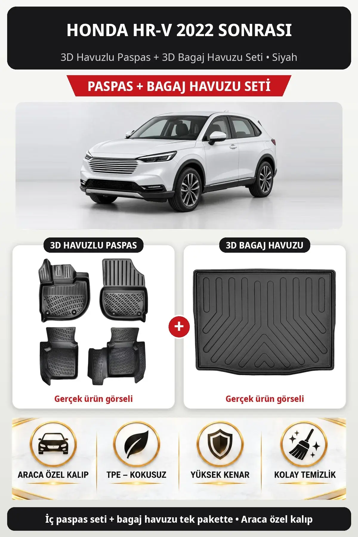 Honda HR-V 2022 Sonrası 3D Havuzlu Paspas + 3D Bagaj Havuzu Seti Siyah (1)