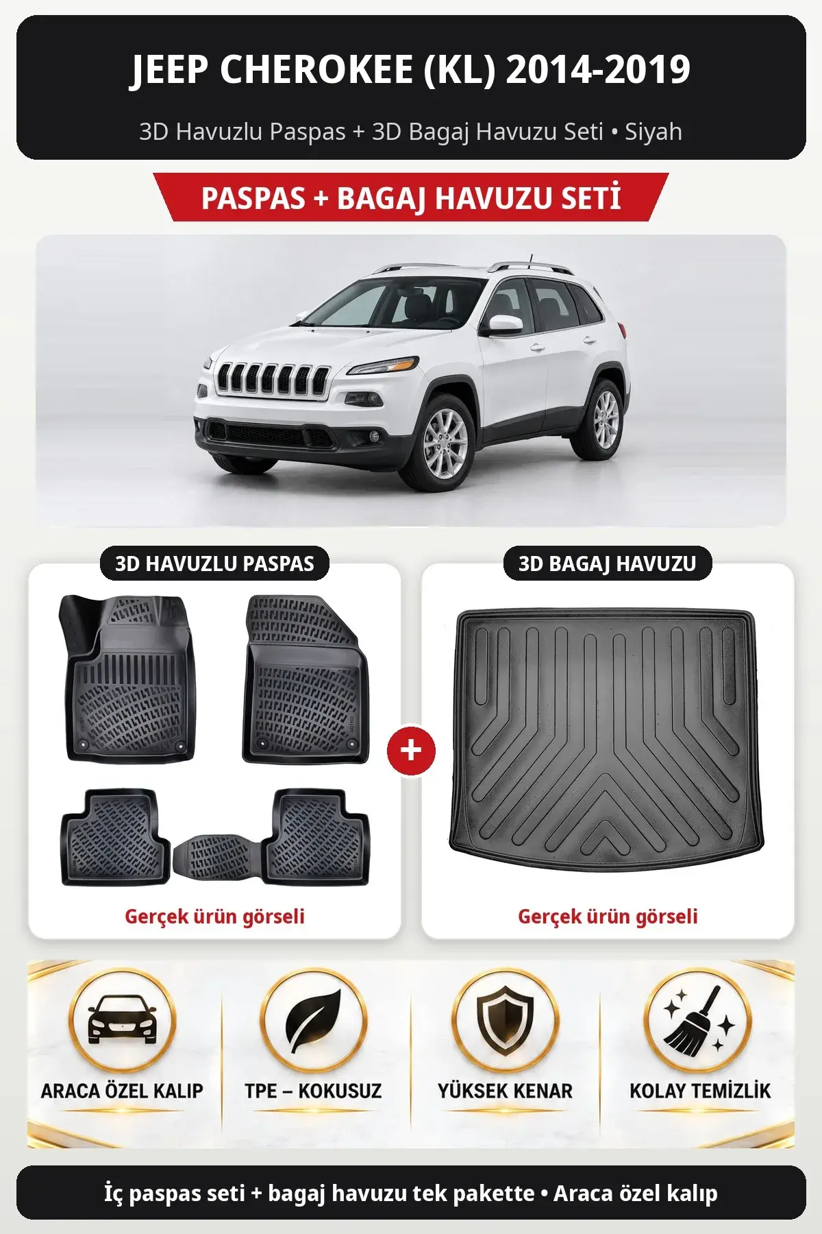 Jeep Cherokee (KL) 2014-2019 3D Havuzlu Paspas + 3D Bagaj Havuzu Seti Siyah (1)