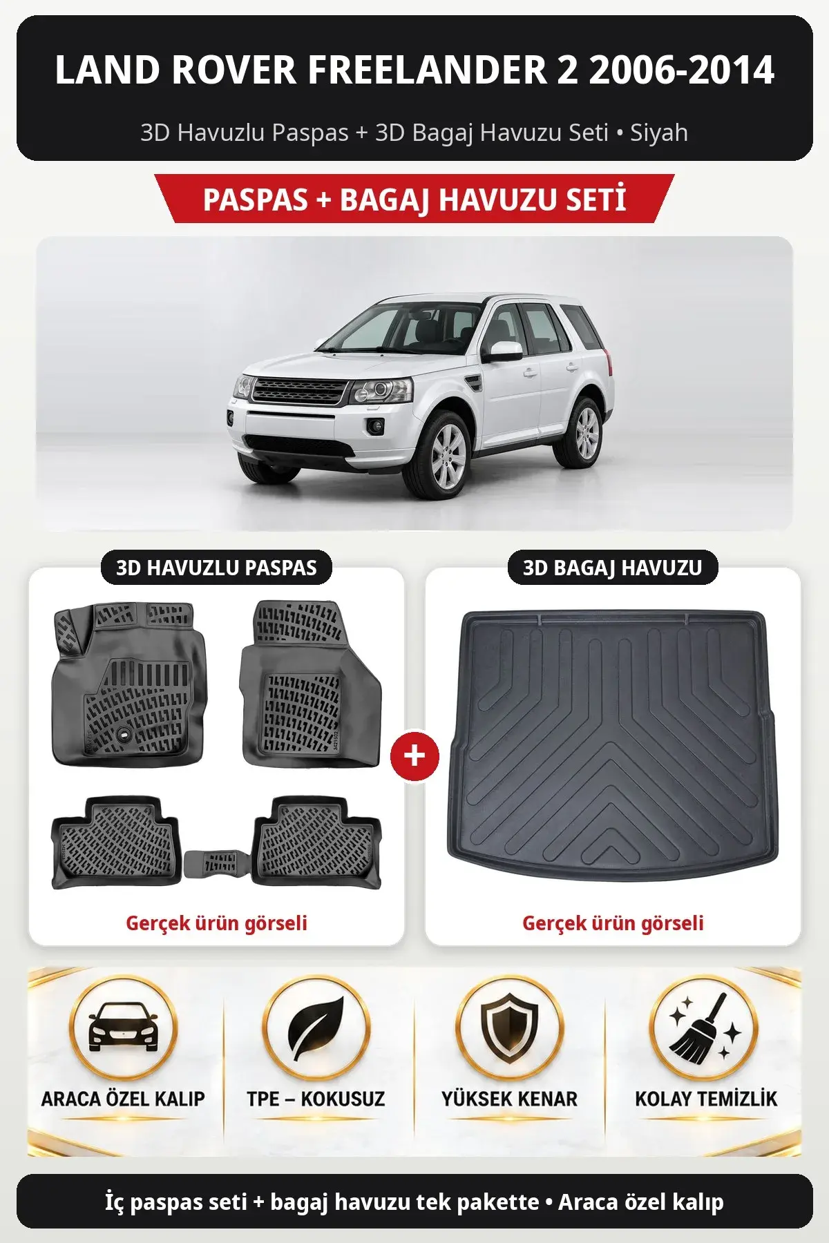 Land Rover Freelander 2 2006-2014 3D Havuzlu Paspas + 3D Bagaj Havuzu Seti Siyah (1)