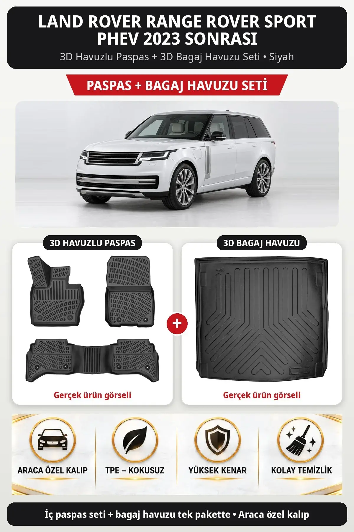 Land Rover Range Rover Sport Phev 2023 Sonrası 3D Havuzlu Paspas + 3D Bagaj Havuzu Seti Siyah (1)