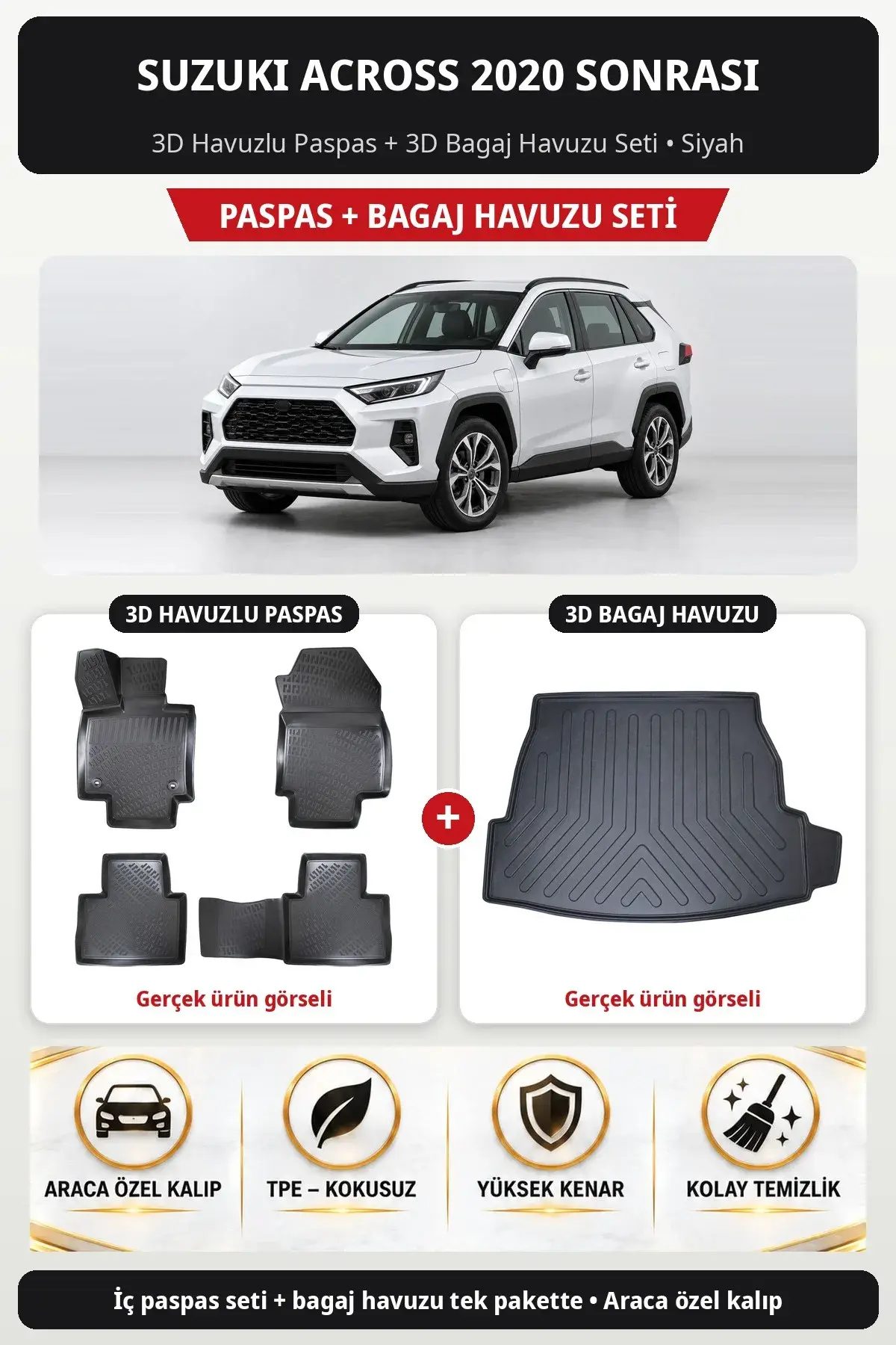 Suzuki Across 2020 Sonrası 3D Havuzlu Paspas + 3D Bagaj Havuzu Seti Siyah (1)