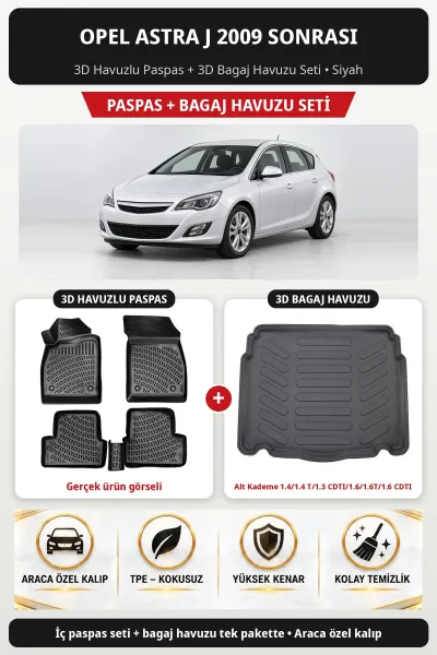 Opel Astra J 2009 + 3D Paspas + Bagaj Seti (Alt Kademe 1.4/1.4 T/1.3 CDTI/1.6/1.6T/1.6 CDTI) Bej