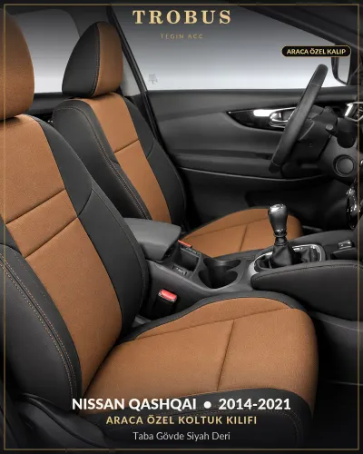 Nissan Qashqai 2014-2021 Araca Özel Koltuk Kılıfı Taba Gövde Siyah Deri