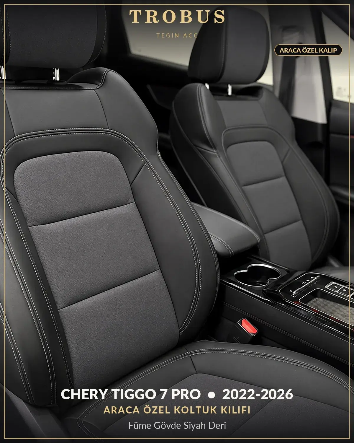 Chery Tiggo 7 Pro 2022-2026 Araca Özel Koltuk Kılıfı Füme Gövde Siyah Deri (1)