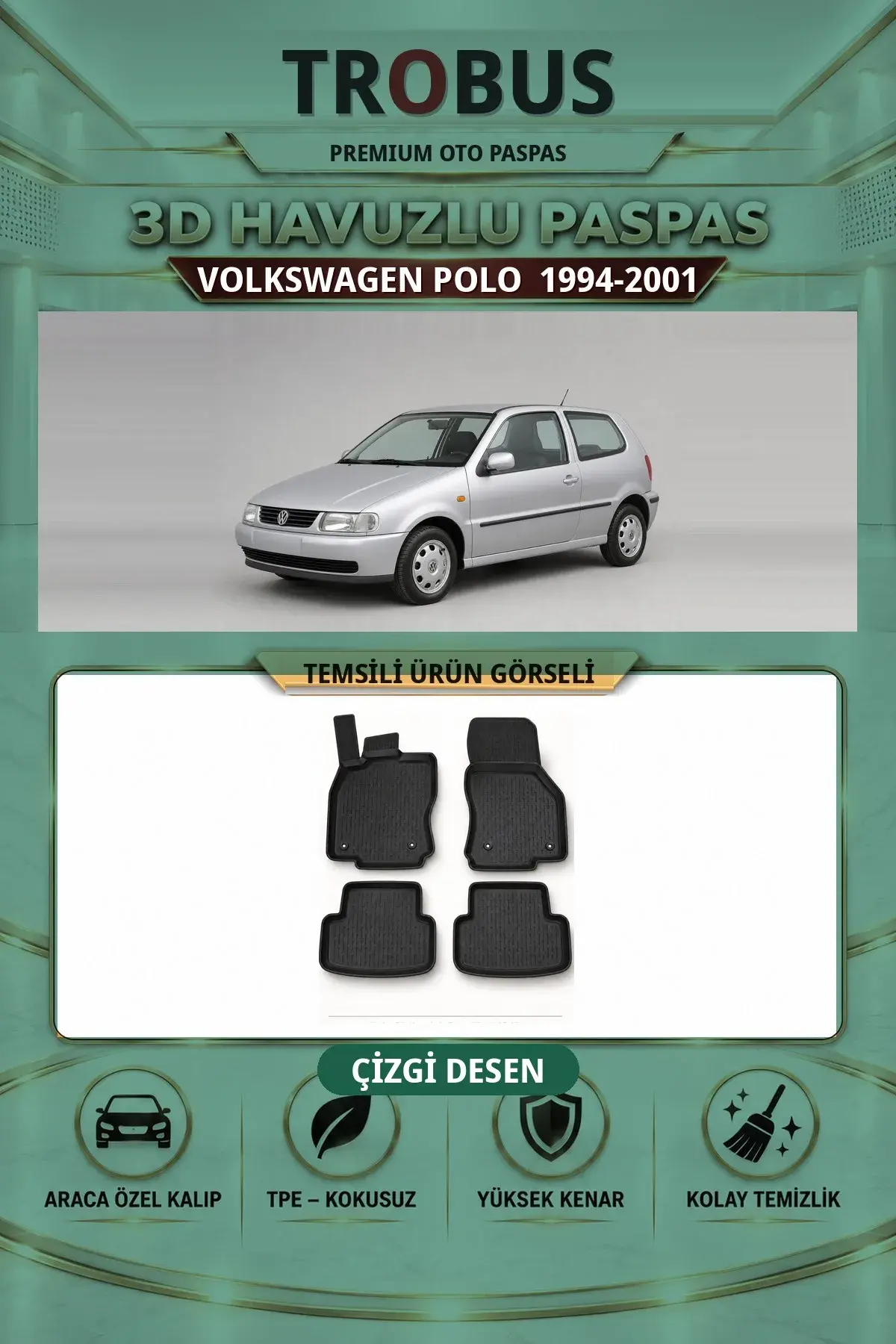 Volkswagen Polo 1994-2001 Çizgi Desen 3D Havuzlu Paspas Takımı (1)