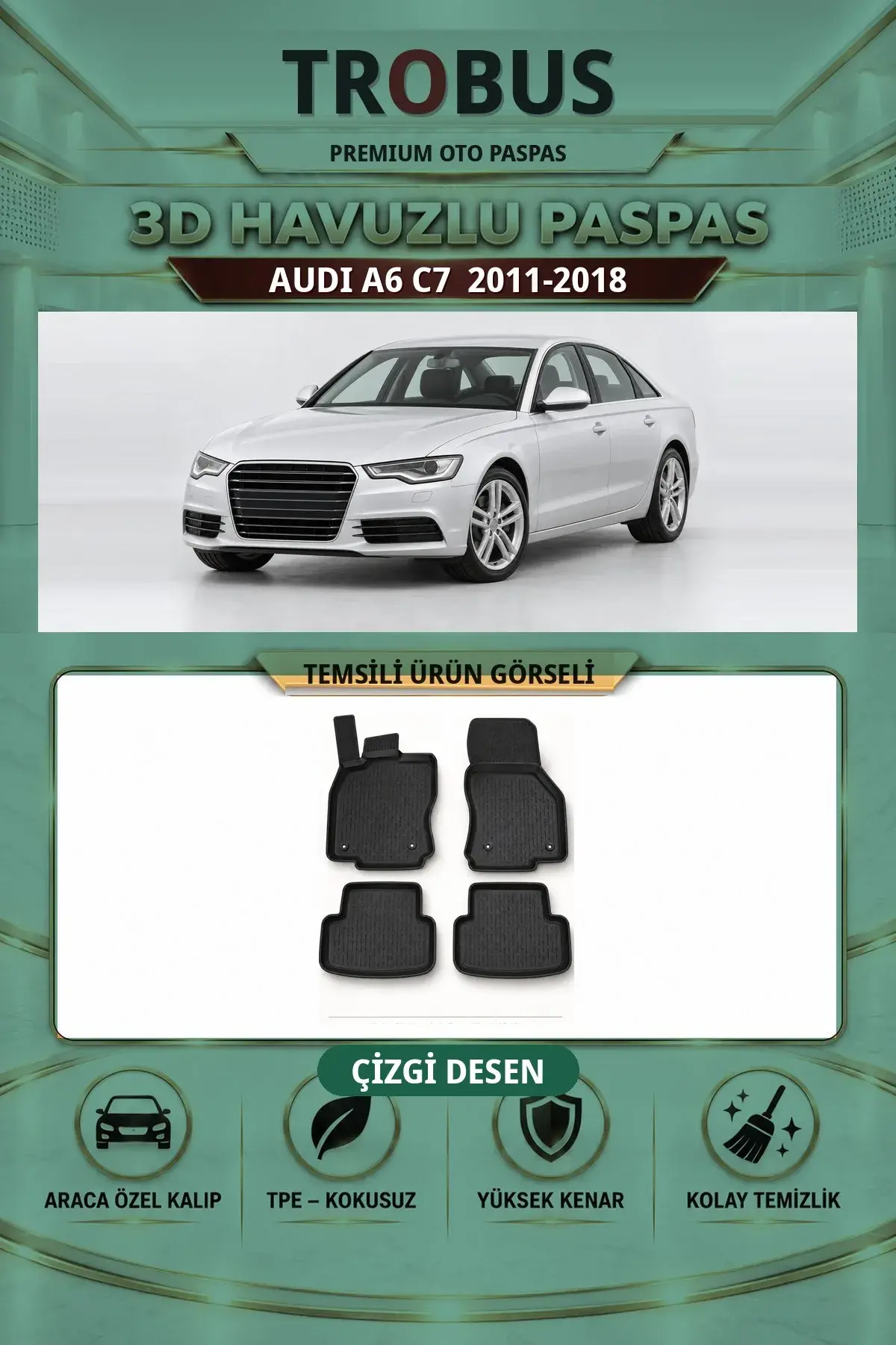 Audi A6 C7 2011-2018 Çizgi Desen 3D Havuzlu Paspas Takımı (1)