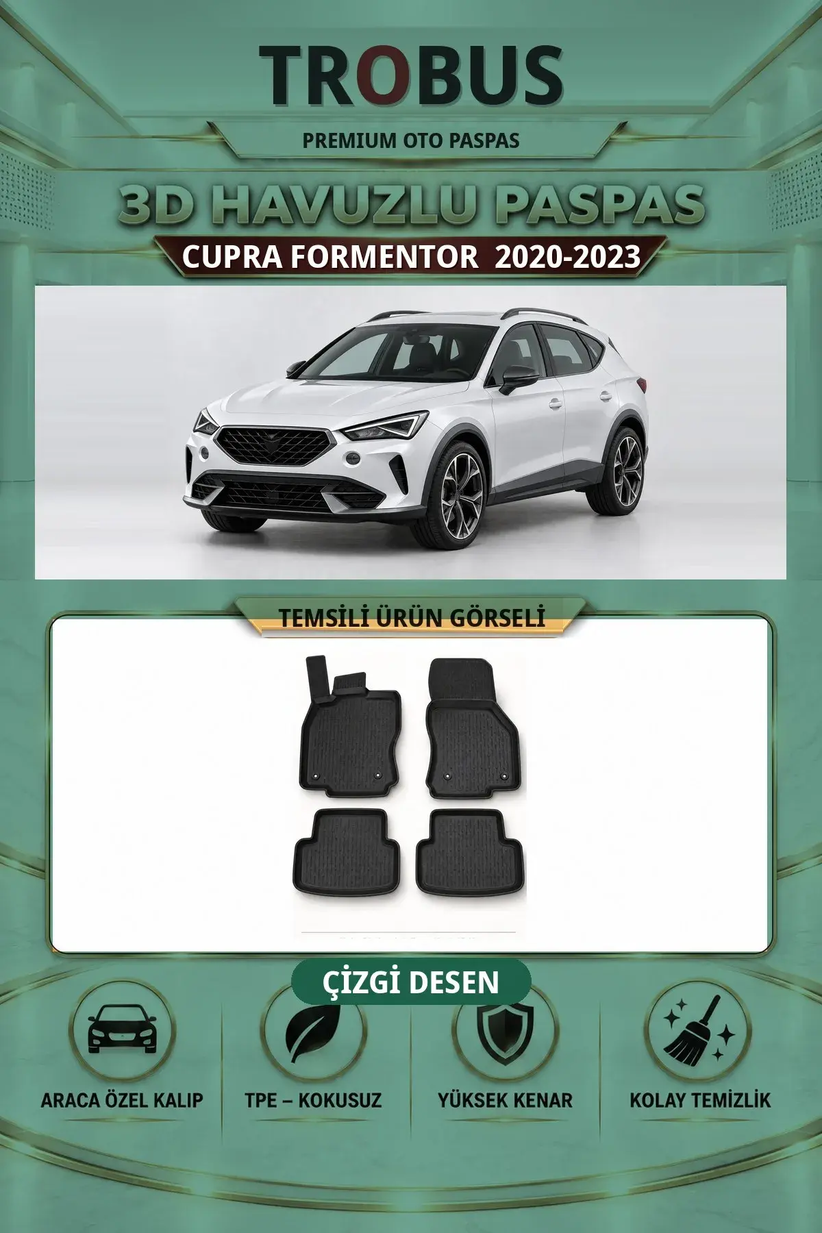 Cupra Formentor 2020-2023 Çizgi Desen 3D Havuzlu Paspas Takımı (1)