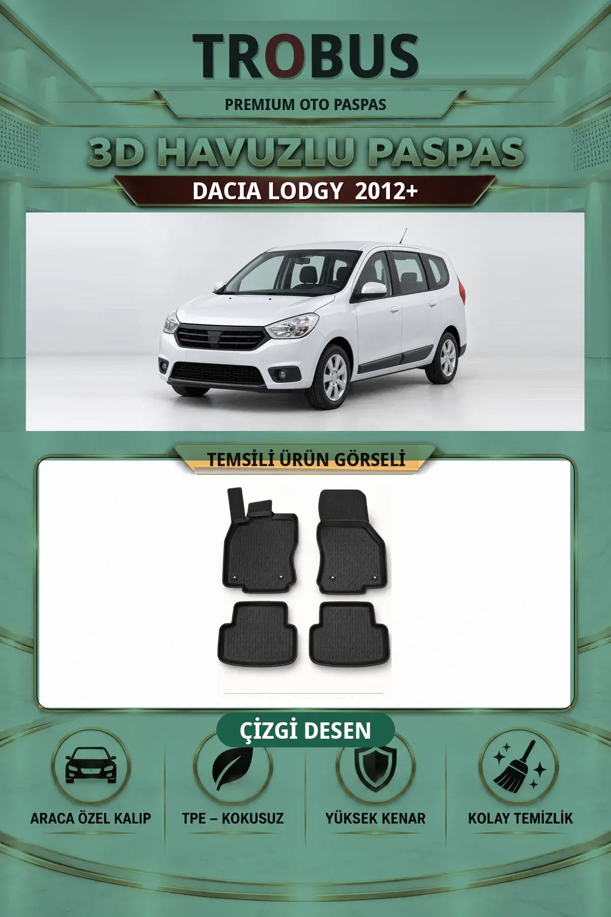 Dacia Lodgy 2012+ Çizgi Desen 3D Havuzlu Paspas Takımı (1)