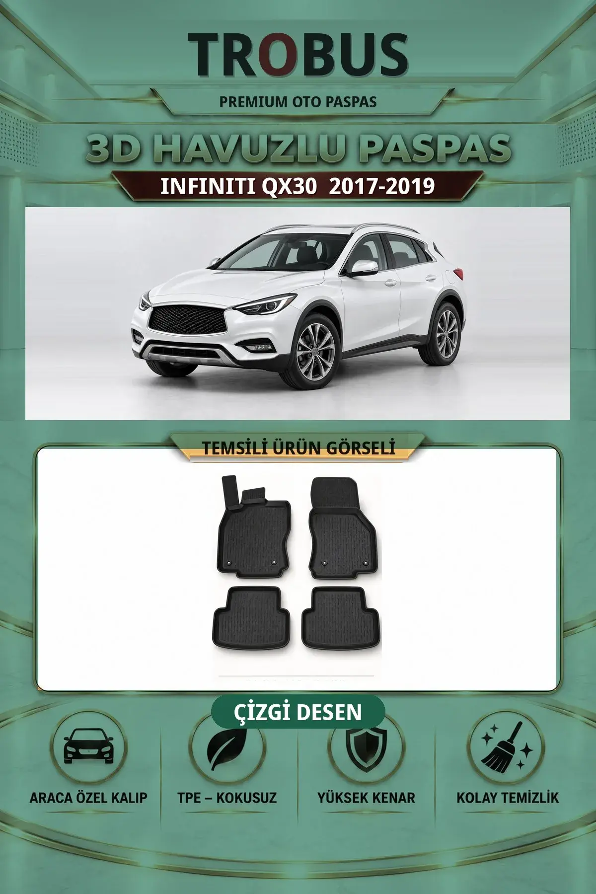 Infiniti QX30 2017-2019 Çizgi Desen 3D Havuzlu Paspas Takımı (1)