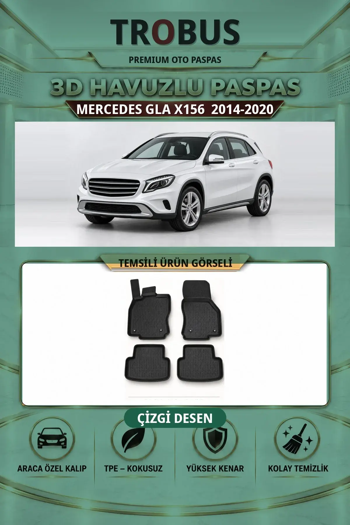 Mercedes-Benz GLA X156 2014-2020 Çizgi Desen 3D Havuzlu Paspas Takımı (1)