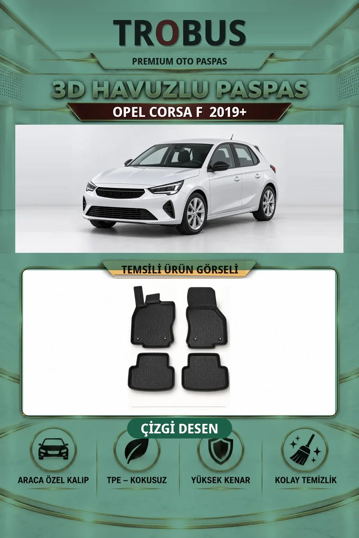 Opel Corsa F 2019+ Çizgi Desen 3D Havuzlu Paspas Takımı (1)