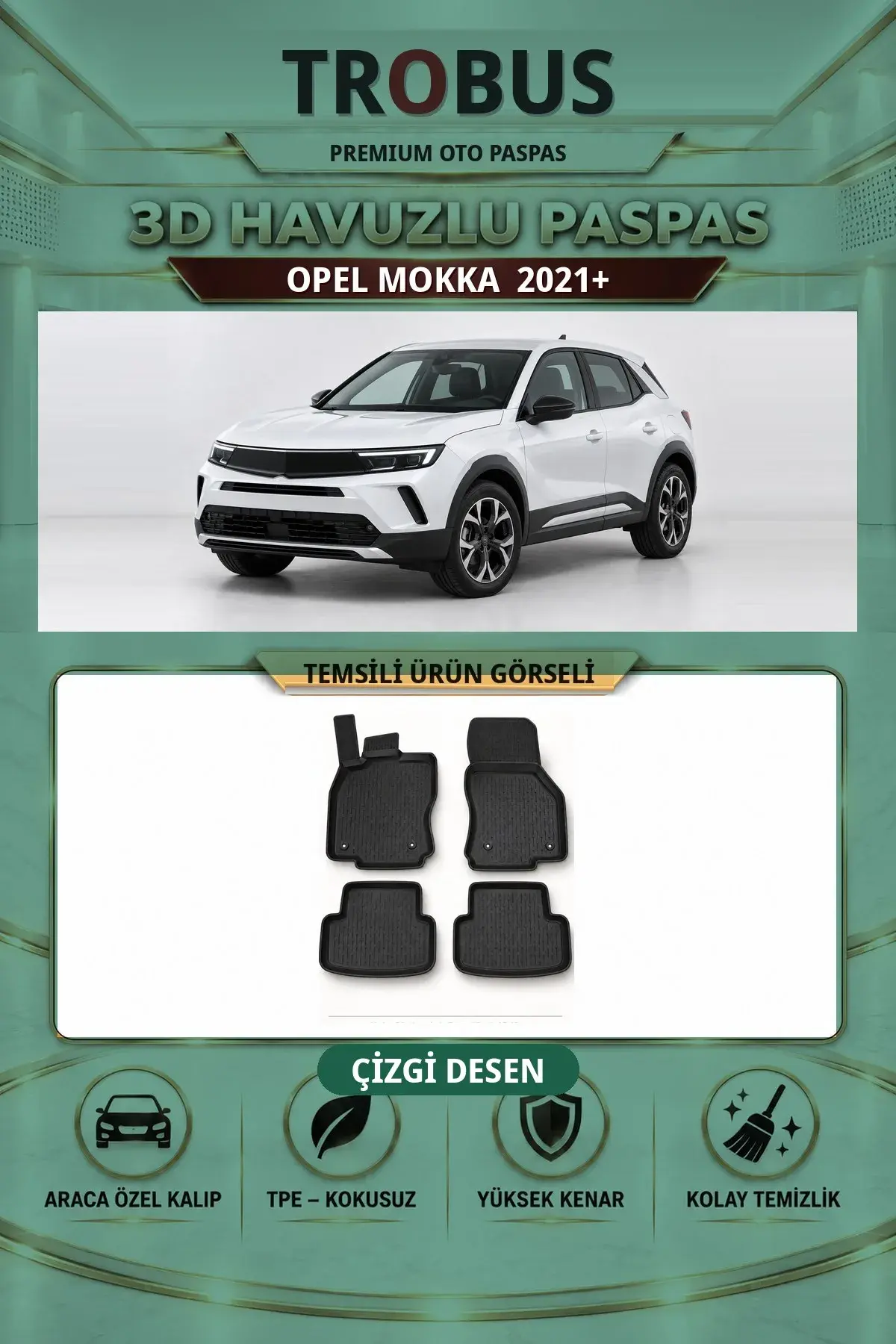 Opel Mokka 2021+ Çizgi Desen 3D Havuzlu Paspas Takımı (1)