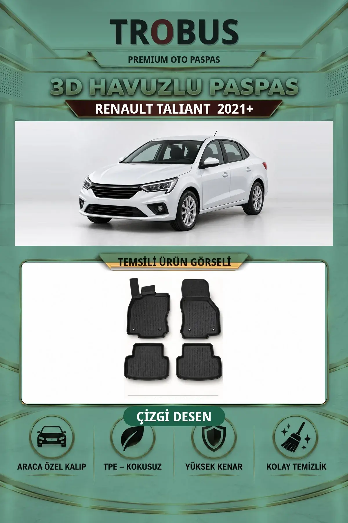 Renault Taliant 2021+ Çizgi Desen 3D Havuzlu Paspas Takımı (1)