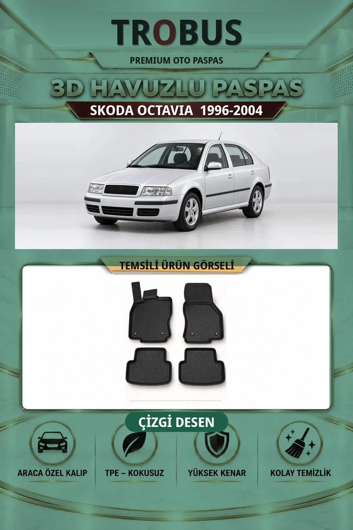 Skoda Octavia 1996-2004 Çizgi Desen 3D Havuzlu Paspas Takımı (1)