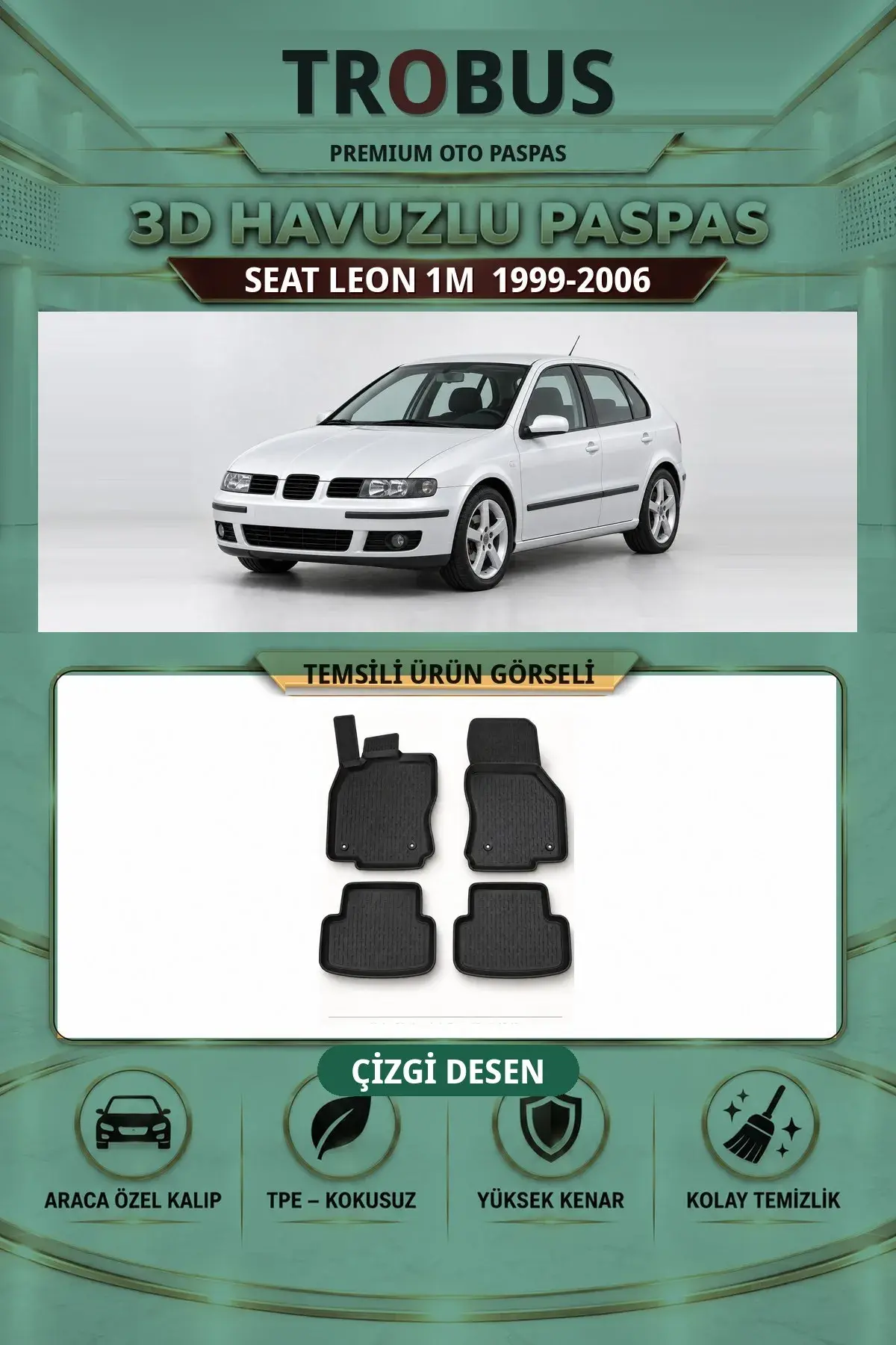 Seat Leon 1M 1999-2006 Çizgi Desen 3D Havuzlu Paspas Takımı (1)