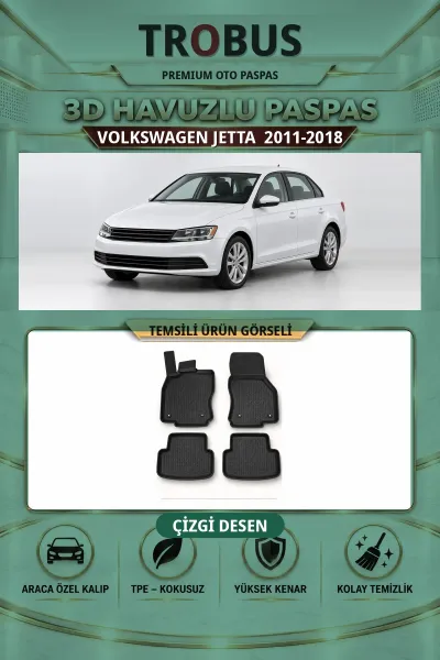 Volkswagen Jetta 2011-2018 Çizgi Desen 3D Havuzlu Paspas Takımı