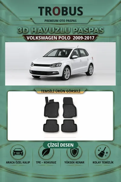 Volkswagen Polo 2009-2017 Çizgi Desen 3D Havuzlu Paspas Takımı