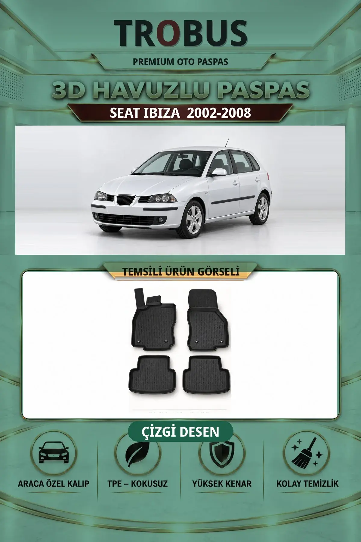 Seat Ibiza 2002-2008 Çizgi Desen 3D Havuzlu Paspas Takımı (1)