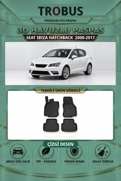 Seat Ibiza Hatchback 2008-2017 Çizgi Desen 3D Havuzlu Paspas Takımı