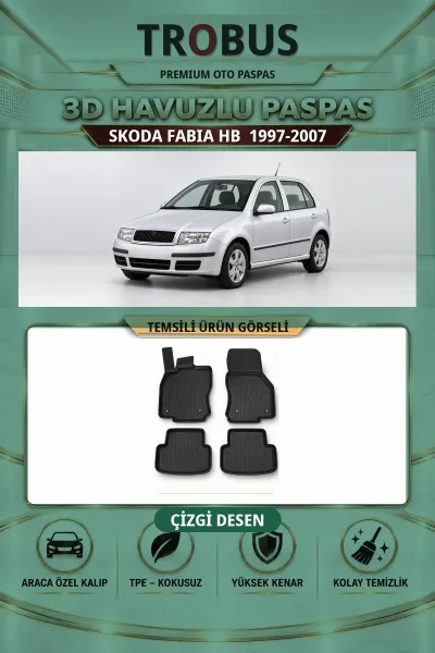 Skoda Fabia 1997-2007 HB Çizgi Desen 3D Havuzlu Paspas Takımı