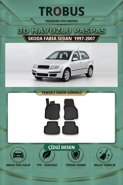 Skoda Fabia 1997-2007 Sedan Çizgi Desen 3D Havuzlu Paspas Takımı
