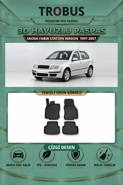 Skoda Fabia 1997-2007 Station Wagon Çizgi Desen 3D Havuzlu Paspas Takımı