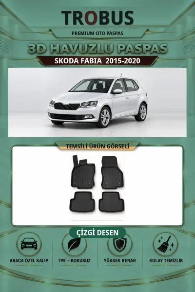 Skoda Fabia 2015-2020 Çizgi Desen 3D Havuzlu Paspas Takımı