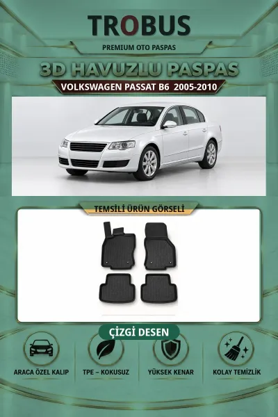 Volkswagen Passat B6 2005-2010 Çizgi Desen 3D Havuzlu Paspas Takımı