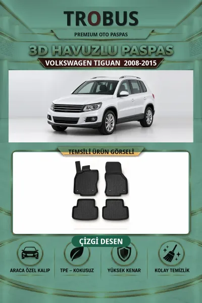 Volkswagen Tiguan 2008-2015 Çizgi Desen 3D Havuzlu Paspas Takımı
