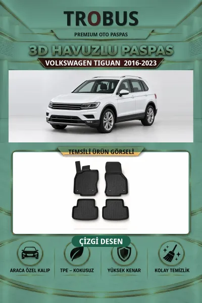 Volkswagen Tiguan 2016-2023 Çizgi Desen 3D Havuzlu Paspas Takımı