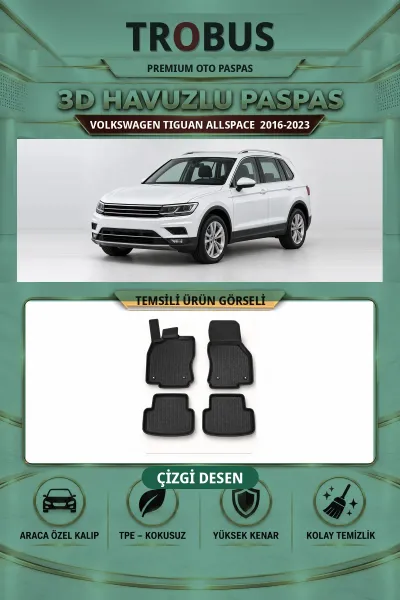 Volkswagen Tiguan Allspace 2016-2023 Çizgi Desen 3D Havuzlu Paspas Takımı