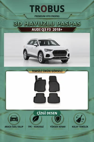 Audi Q3 F3 2018+ Çizgi Desen 3D Havuzlu Paspas Takımı