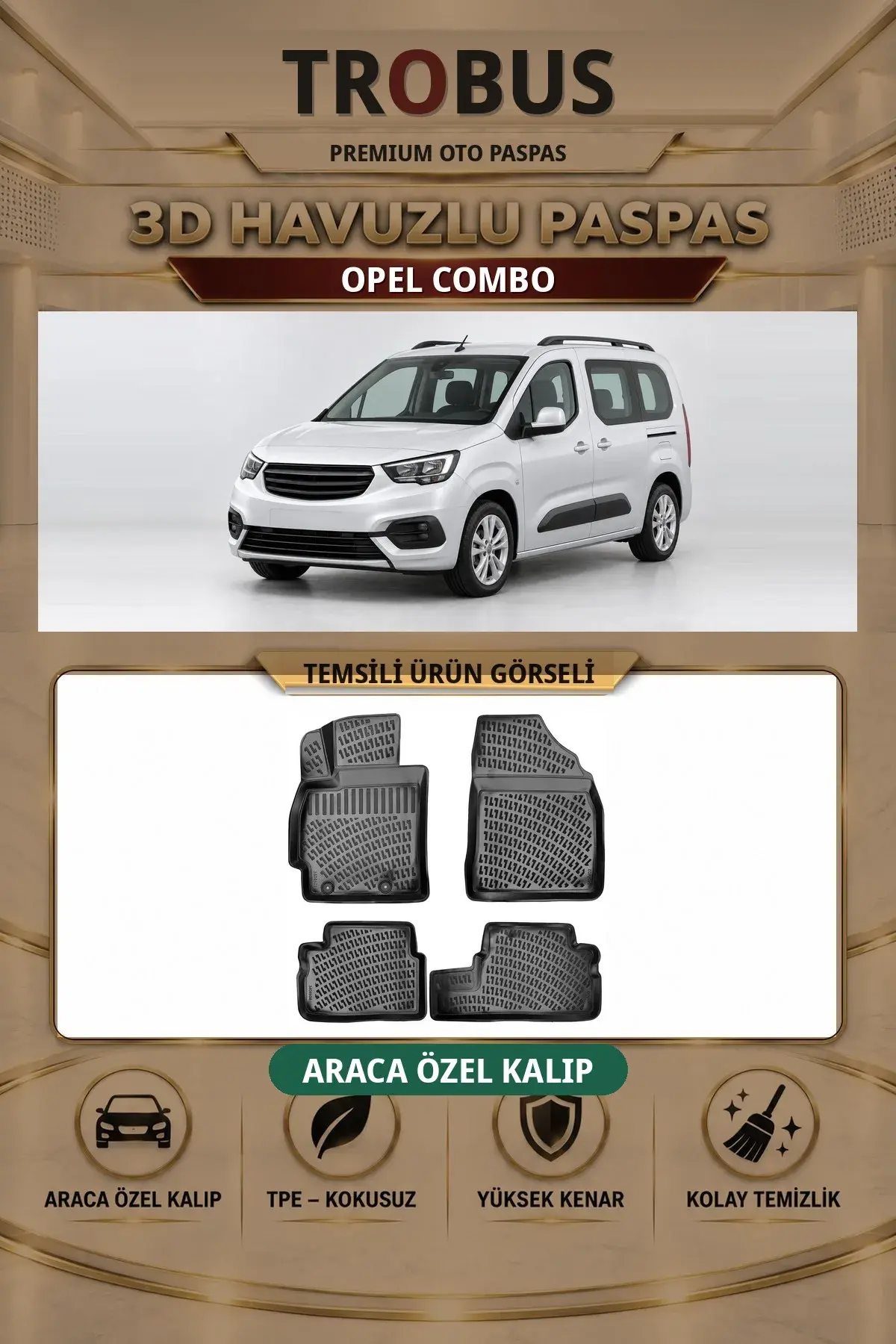 Opel Combo Arka Koltuklu Araca Özel 3D Havuzlu Paspas Siyah - Sahler (1)