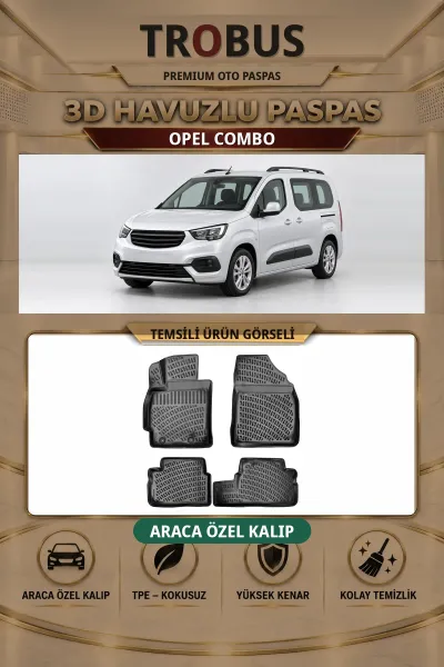Opel Combo Arka Koltuklu Araca Özel 3D Havuzlu Paspas Siyah - Sahler