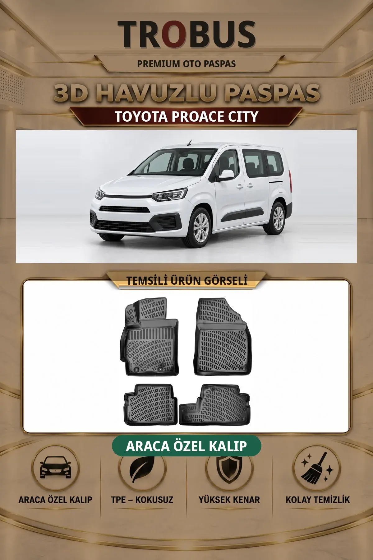 Toyota Proace City Arka Koltuklu Araca Özel 3D Havuzlu Paspas Siyah - Sahler (1)
