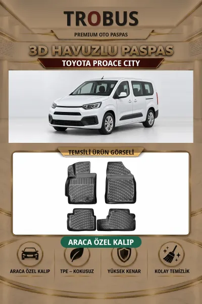 Toyota Proace City Arka Koltuklu Araca Özel 3D Havuzlu Paspas Siyah - Sahler
